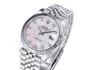 Datejust 41 Stainless Steel on Jubilee with Diamond Mother of Pearl Dial and Fluted Bezel, showcasing luxury and precision.