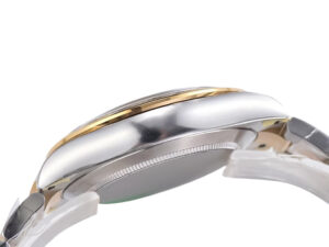 Side view of Cosmograph Daytona Two Tone Yellow Gold & Steel watch, showcasing the sleek case and polished finish.