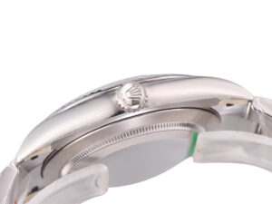 Side view of the Datejust 41 Stainless Steel watch featuring an Oyster case, fluted bezel, and crown detail.