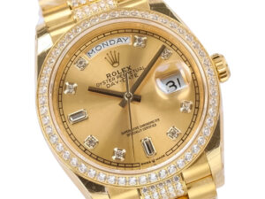 Day-Date 36 Yellow Gold ‘President’ with Diamond Champagne Dial, Day and Date Display, and Diamond-Set Bezel.