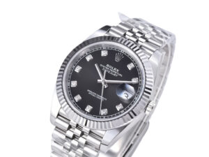 Datejust 41 Stainless Steel on Jubilee, Diamond Black Dial, Fluted Bezel, showcasing luxury and precise craftsmanship.
