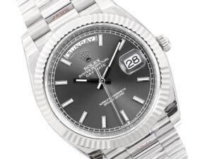 Day-Date 40 White Gold ‘President’ with Grey Dial, Fluted Bezel, and a day-date display on the product page.