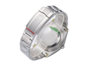 Oyster Perpetual 41 Stainless Steel watch showcasing its clasp and case back with protective stickers intact.