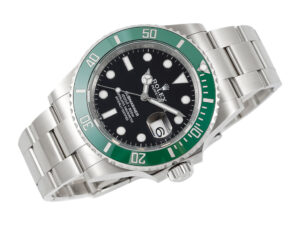 Submariner Date Stainless Steel 'Starbucks' watch (41mm) with a green ceramic bezel, black dial, stainless steel bracelet.