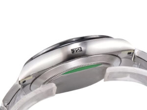 Side view of the Cosmograph Daytona Stainless Steel watch with a white dial, showcasing its polished case and back.