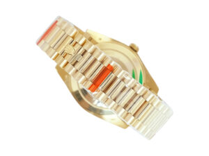 Day-Date 40 Yellow Gold ‘President’ watch with Champagne Dial, Roman Numerals, Fluted Bezel, and gold bracelet.