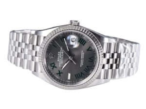Datejust 36 Stainless Steel 'Wimbledon' on Jubilee bracelet with fluted bezel dark dial featuring green Roman numerals.
