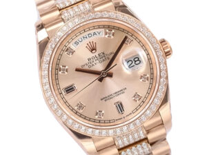 Day-Date 36 Rose Gold 'President' watch with Diamond Rose Dial, Diamond Bezel, and day/date display.