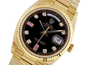 Day-Date 36 Stainless Steel ‘President’ watch with silver dial, diamond bezel, and iconic design displayed on a product page.