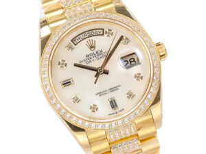 Day-Date 36 Yellow Gold 'President' with Diamond Mother of Pearl Dial, Diamond Bezel, and day-date display.