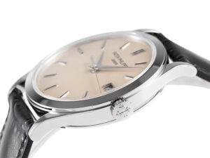 Calatrava Stainless Steel with Ivory Dial (38mm) featuring a sleek black leather strap and polished stainless steel case.