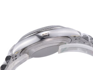 Side view of the Datejust 36 Stainless Steel on Jubilee with Silver Dial and Fluted Bezel, showcasing polished case profile.