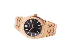 Royal Oak Pink Gold '50th Anniversary' with black dial, 41mm, featuring a signature octagonal bezel and integrated bracelet.