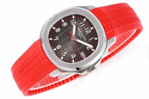 Aquanaut Stainless Steel 'Singapore' with Black Dial (40mm), featuring a red strap and sleek, modern design.