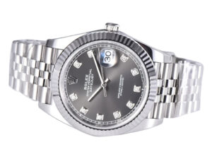 Datejust 41 Stainless Steel on Jubilee with Diamond Rhodium Dial, Fluted Bezel displaying the date and luxury craftsmanship.