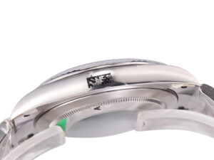 Side view of the Datejust 41 Stainless Steel on Oyster with Silver Dial and Fluted Bezel, showcasing its profile outline.