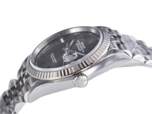 Datejust 36 Stainless Steel 'Wimbledon' on Jubilee bracelet with fluted bezel, dark dial, and Roman numeral markers.