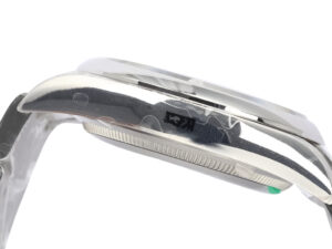 Side profile view of the Oyster Perpetual 36 Stainless Steel watch, showcasing its polished case and sleek design.