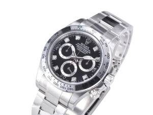 Cosmograph Daytona Stainless Steel watch with Diamond Black Dial, featuring a sleek design and polished finish.