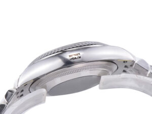 Side view of the Datejust 36 Stainless Steel watch featuring a fluted bezel and Jubilee bracelet.
