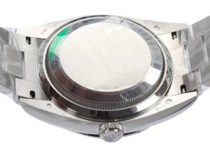 Back view of the Day-Date 36 Stainless Steel ‘President’ watch showcasing its stainless steel caseback and bracelet.