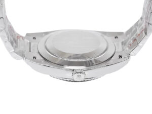 Back view of the Day-Date 40 Platinum 'President' watch, showcasing the smooth bezel, crown, and platinum bracelet details.