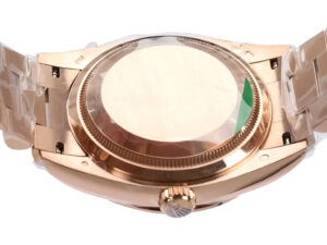 Back view of the Day-Date 36 Rose Gold 'President' watch showcasing its rose gold case and polished bracelet links.