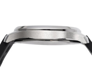 Side view of the Aquanaut Luce Stainless Steel Diamond Black watch, showcasing stainless steel case and strap connection.