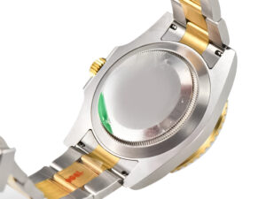 Back view of the Submariner Date 'Two Tone' Yellow Gold and Stainless Steel 'Bluesy' watch, showcasing its case and bracelet.