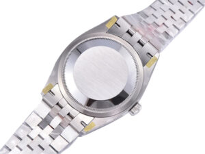 Back view of the Datejust 36 Stainless Steel on Jubilee bracelet, showcasing the polished case back and fluted bezel details.