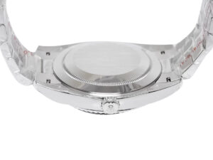Back view of the Day-Date 40 White Gold ‘President’ watch, showcasing its polished casing and bracelet clasp detail.