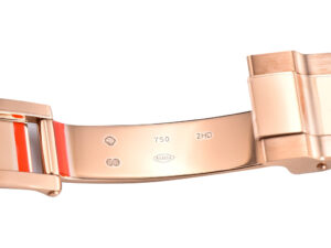 Close-up of clasp interior of Cosmograph Daytona Rose Gold with Black Dial, showing rose gold finish and engraved details.