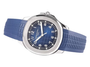 Aquanaut Stainless Steel 'Jumbo' with Blue Dial (42mm) featuring a textured blue strap and bold white numerals.