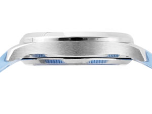 Side view of the Aquanaut Luce Stainless Steel Diamond Blue watch showcasing its stainless steel profile and blue strap.