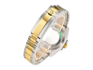 Close-up side view of Submariner Date ‘Two Tone’ Yellow Gold and Stainless Steel watch bracelet with clasp.
