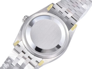 Back view of the Datejust 36 Stainless Steel on Jubilee bracelet, showcasing its polished casing secure screw-down case back.