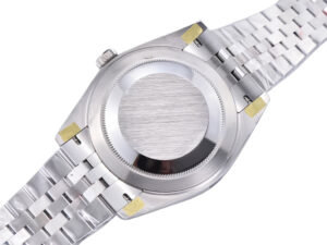 Back view of the Datejust 41 Stainless Steel on Jubilee bracelet, showcasing its brushed caseback and polished links.