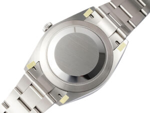 Back view of the Oyster Perpetual 41 Stainless Steel watch, highlighting its polished case back and stainless steel bracelet.