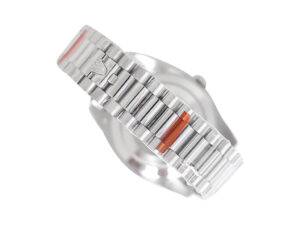 Day-Date 40 White Gold ‘President’ watch with grey dial, fluted bezel, and polished white gold bracelet on display.