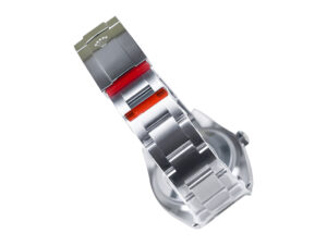 Stainless steel bracelet of the Oyster Perpetual 36 view of the clasp, shown on the product page for Turquoise Dial edition.