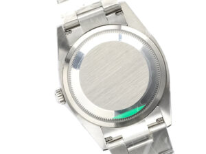 Back view of the Oyster Perpetual 36 Stainless Steel watch, showcasing its polished case back and stainless steel bracelet.