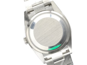Back view of the Oyster Perpetual 36 Stainless Steel watch showcasing the brushed stainless steel case and bracelet.