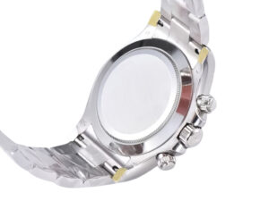 Back view of the Cosmograph Daytona Stainless Steel watch with focus on the case and bracelet clasp details.