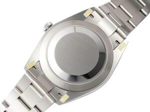 Back view of the Oyster Perpetual 41 Stainless Steel watch, showcasing the polished case back and stainless steel bracelet.