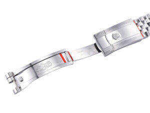 Clasp detail of the Datejust 36 Stainless Steel on Jubilee bracelet, showcasing polished finish and iconic logo.