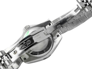Back view of the Lady-Datejust 28 Stainless Steel on Jubilee bracelet, showcasing the clasp details and case back.