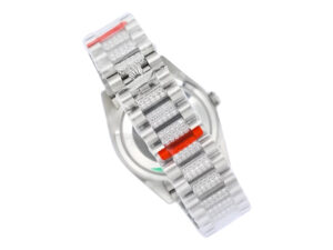 Back view of the Day-Date 36 Stainless Steel 'President' watch, showcasing the detailed bracelet and secure clasp design.
