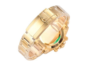 Cosmograph Daytona in yellow gold, showcasing the back case and bracelet with a polished finish.