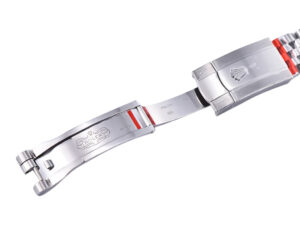 Close-up of the clasp and inner links of a Datejust 36 Stainless Steel Jubilee bracelet, showcasing its intricate detailing.