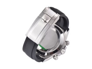 Back view of Cosmograph Daytona Stainless Steel Oysterflex watch showing clasp detail and part of the case back.